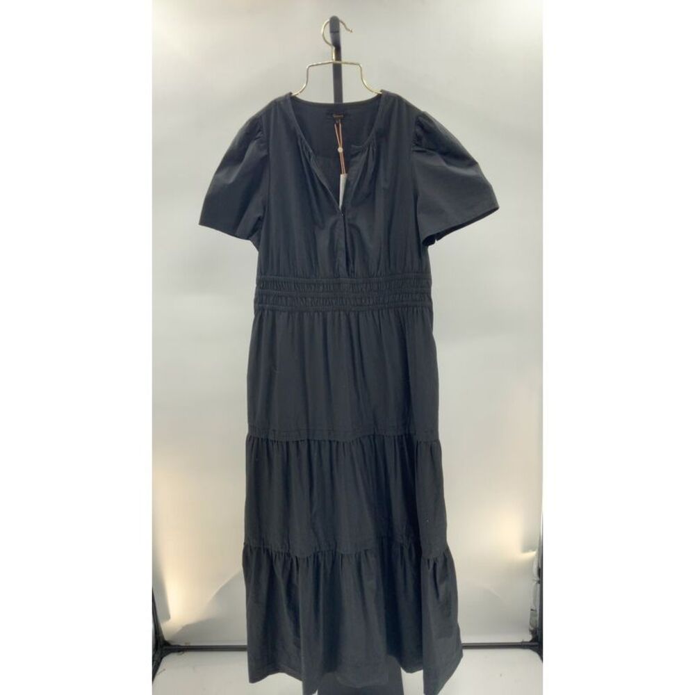 Quince Womens 100% Organic Cotton Poplin Tiered Maxi Dress Black L